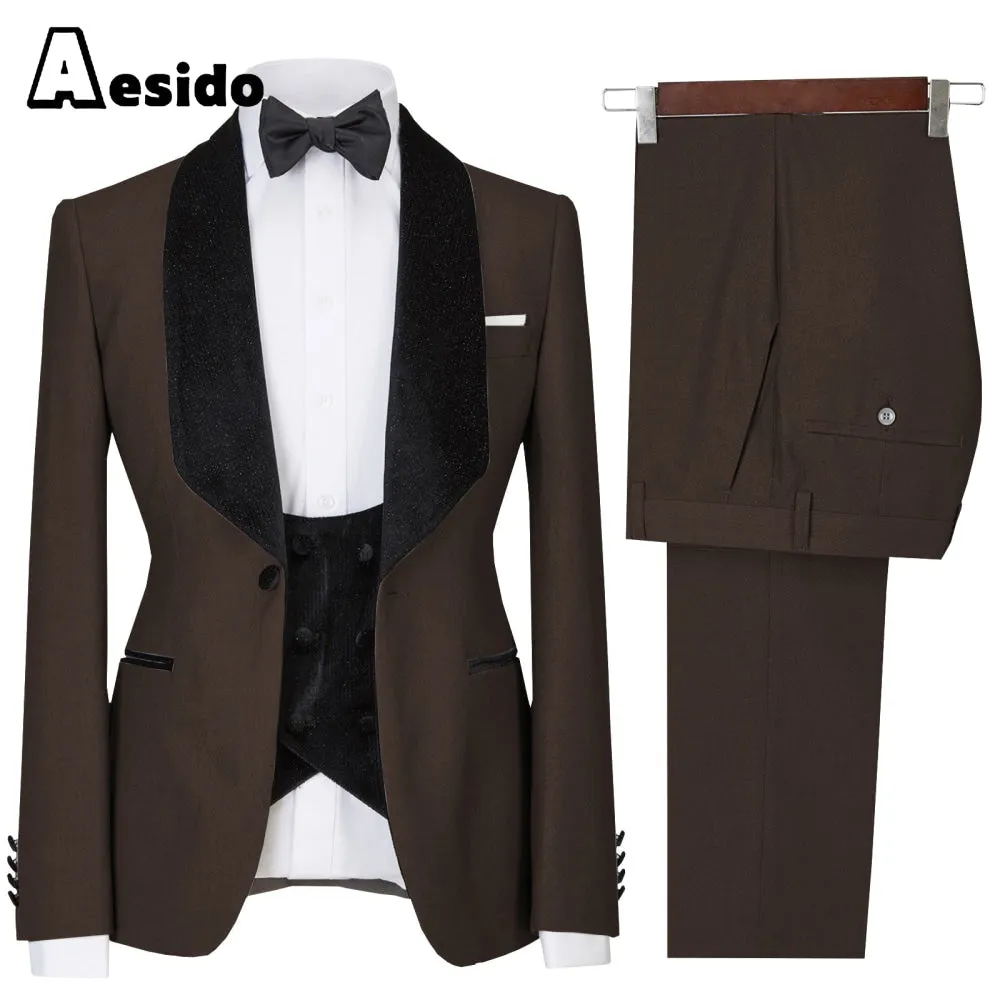 3 Pieces Mens Flat Suit Dress (Blazer Vest Pants)