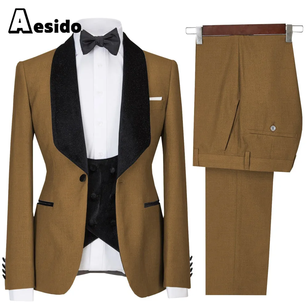 3 Pieces Mens Flat Suit Dress (Blazer Vest Pants)