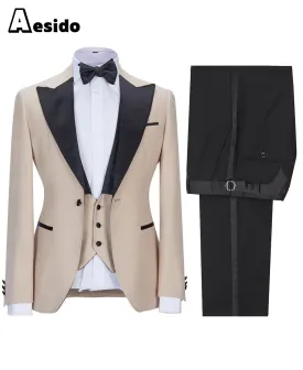 3 Pieces Peak Lapel Flat Mens Suit (Blazer vest Pants)