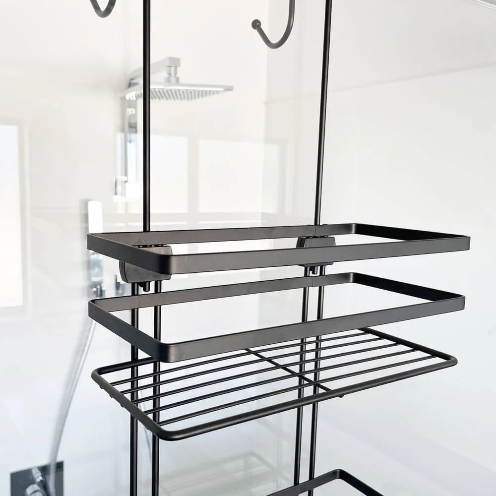 3 Tier Zinc Plated Over Door Shower Caddy Matte Black