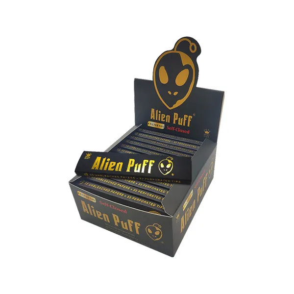 33 Alien Puff Black & Gold King Size Unbleached Brown Rolling Papers   Tips