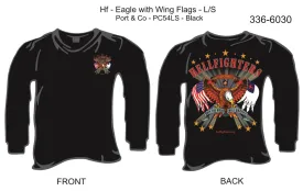 336-6030 T-Shirt, Long Sleeve, Hellfighters Eagle w/Wing Flags (Black, blank sleeves)