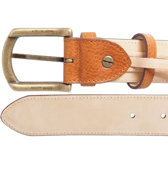 34 mm Antique Buckle Leather Belt Tawny