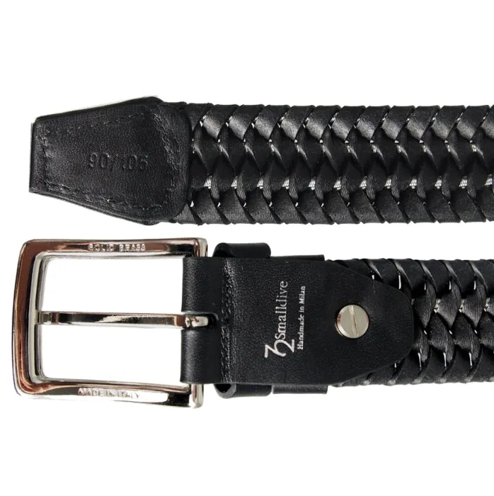 34 mm Leather Elastic Weave Belt Black