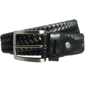 34 mm Leather Elastic Weave Belt Black