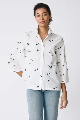 3/4 Sleeve Ginna - Bird Print (White)