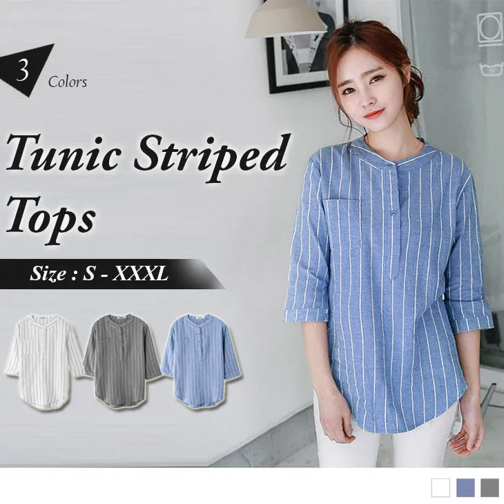 3/4 SLEEVE TUNIC COTTON STRIPED TOPS