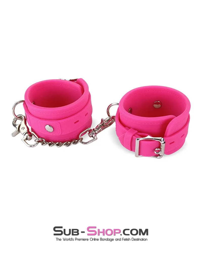 3779M-SIS      Locked Up Sissy Hot Pink Heavy Silicone Wrist Bondage Cuffs