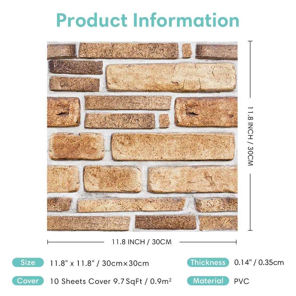 3D Brown Retro Stone Peel and Stick Wall Tile