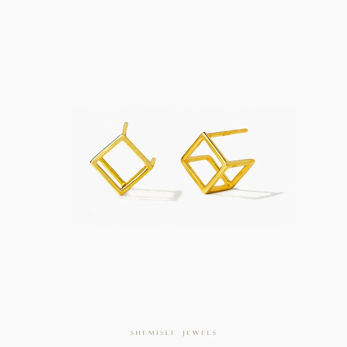 3D Cube Studs Earrings, Unisex, Gold, Silver SHEMISLI - SS967