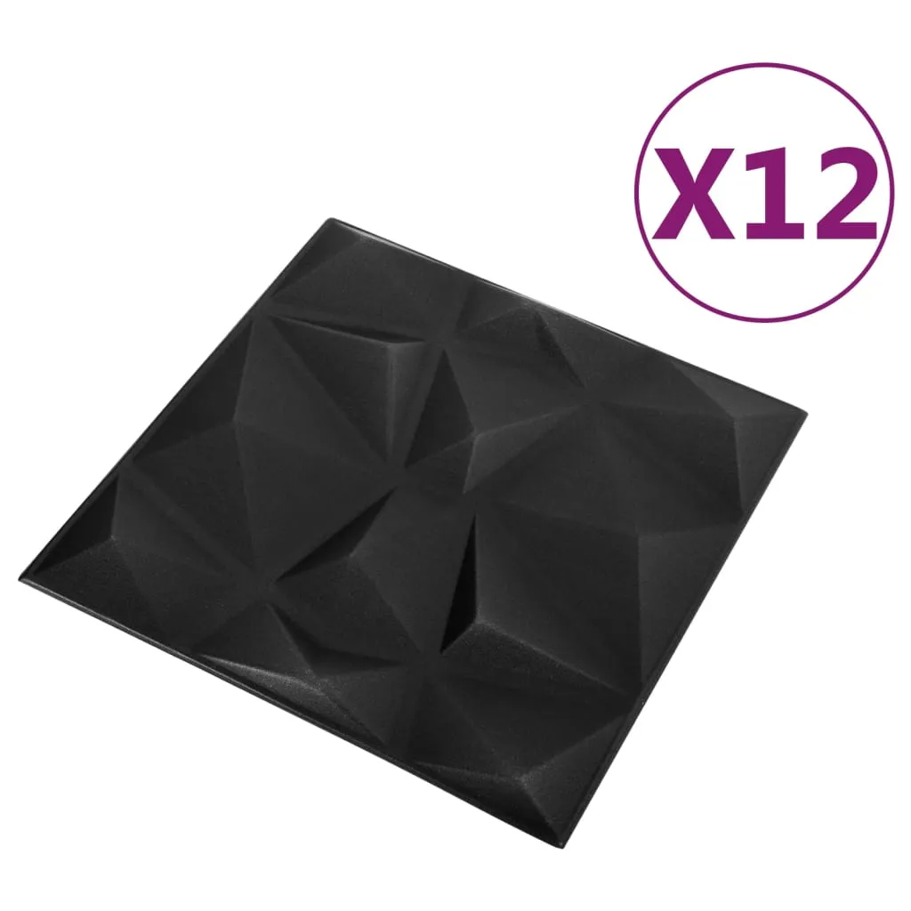 3D Wall Panels 12 pcs 50x50 cm Diamond Black 3 m²