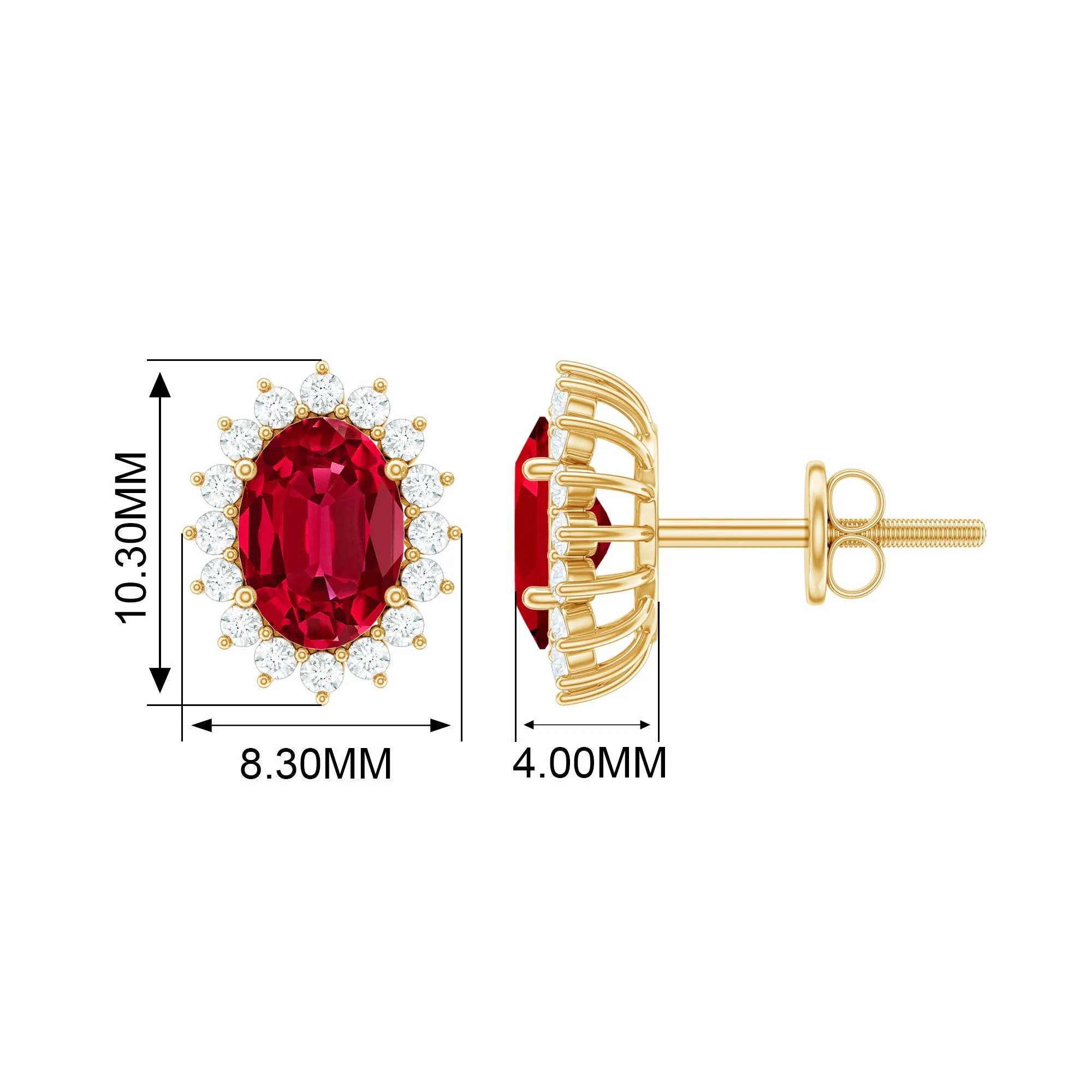 4 CT Oval Cut Created Ruby Classic Earrings with Diamond Halo