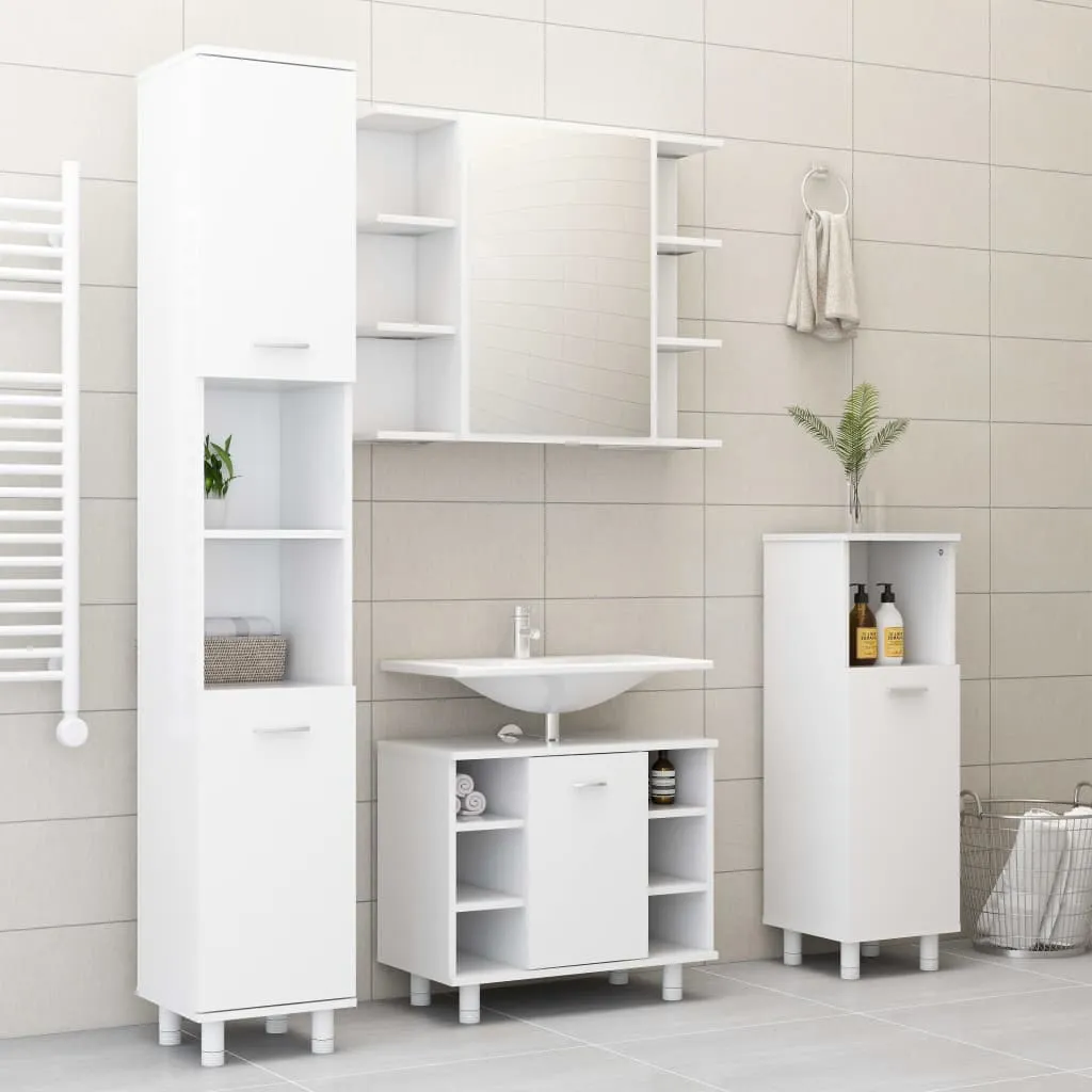 4 Piece Bathroom Furniture Set White Engineered Wood