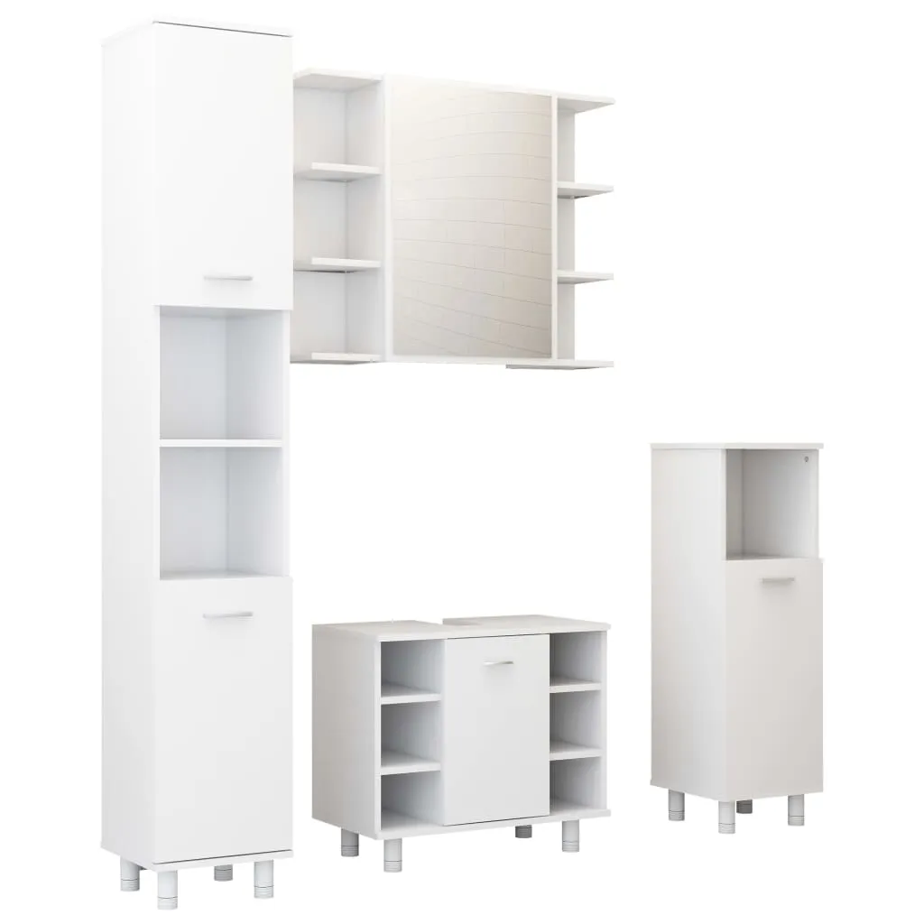 4 Piece Bathroom Furniture Set White Engineered Wood