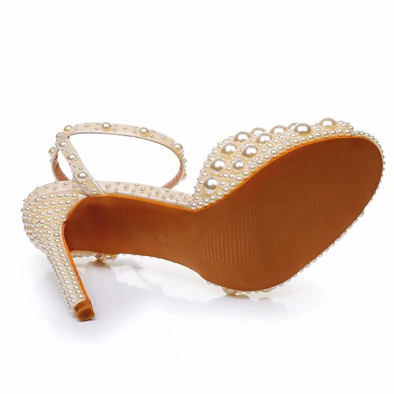 4.13" Heeled Wedding Sandals Vintage Peep Toe Bridal Shoes