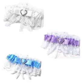 5 x Bridal Garter Wedding Lace Satin Crystal Heart Leg Band Diamante