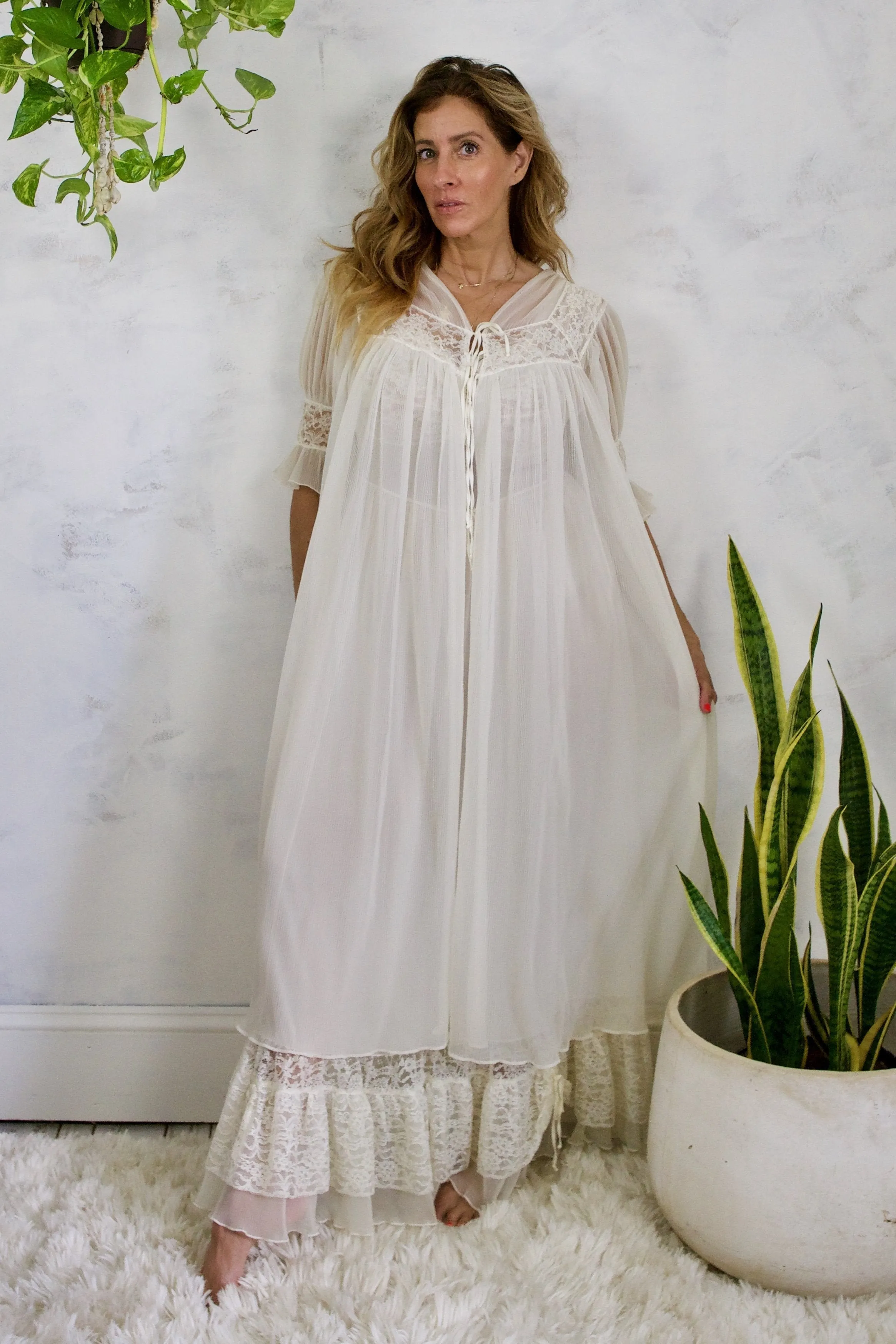 50's Ethereal Lace Frothy Peignoir Set