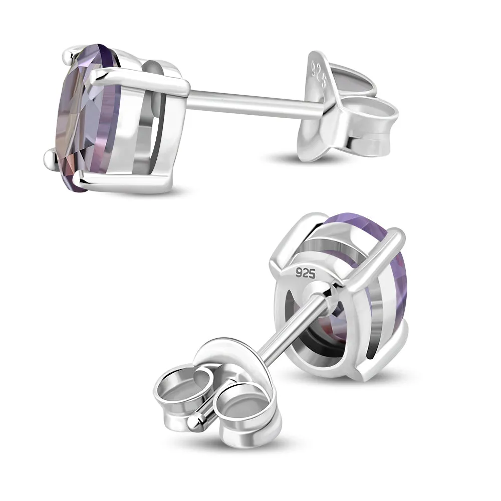 5x7mm Oval Prong-Set Amethyst Stone Sterling Silver Stud Earrings