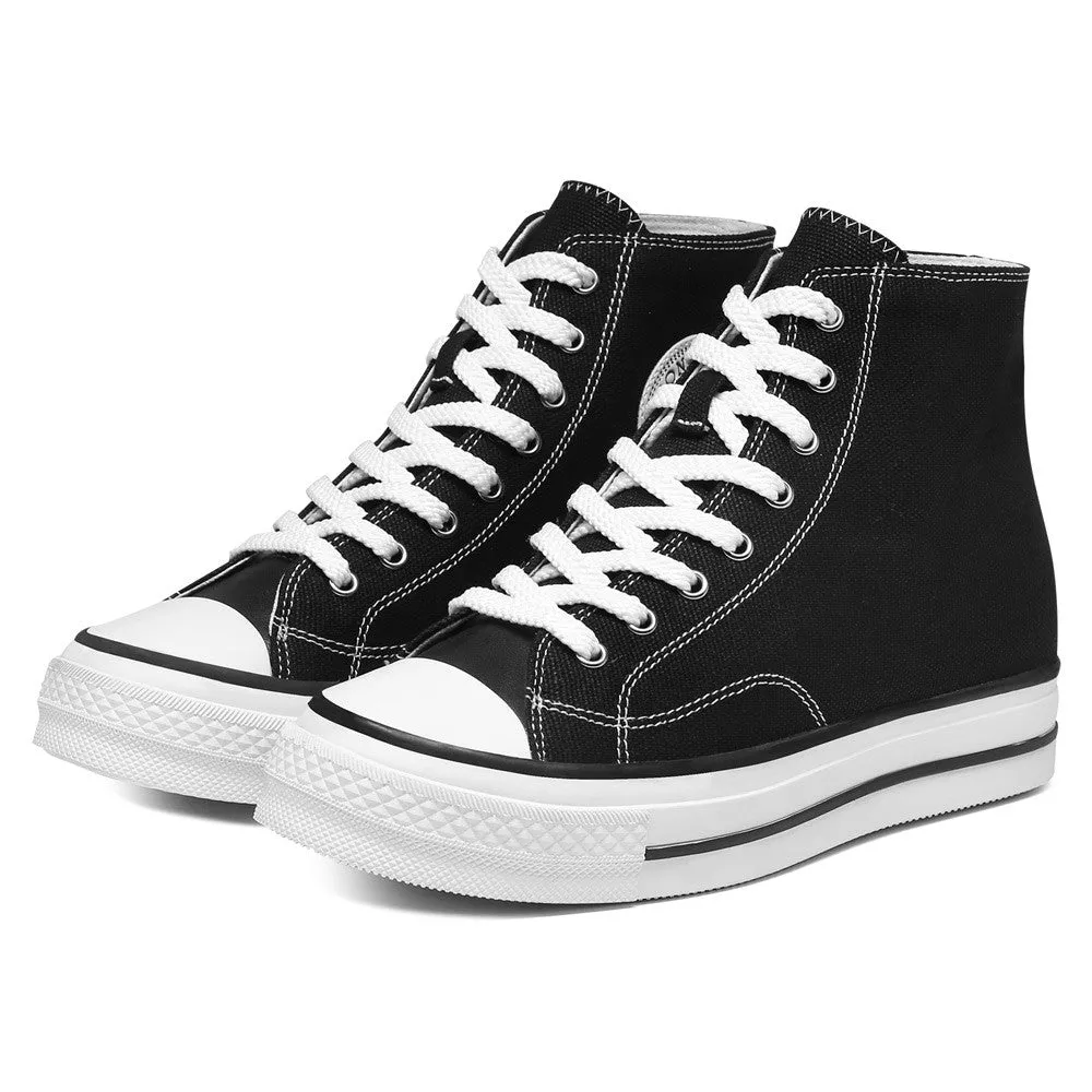 6 CM/2.36 Inches CMR CHAMARIPA Black Canvas High Top Wedge Sneakers For Women