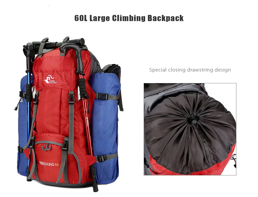 60L Camping Hiking Outdoor Sport Nylon Backpack with Rain Cover