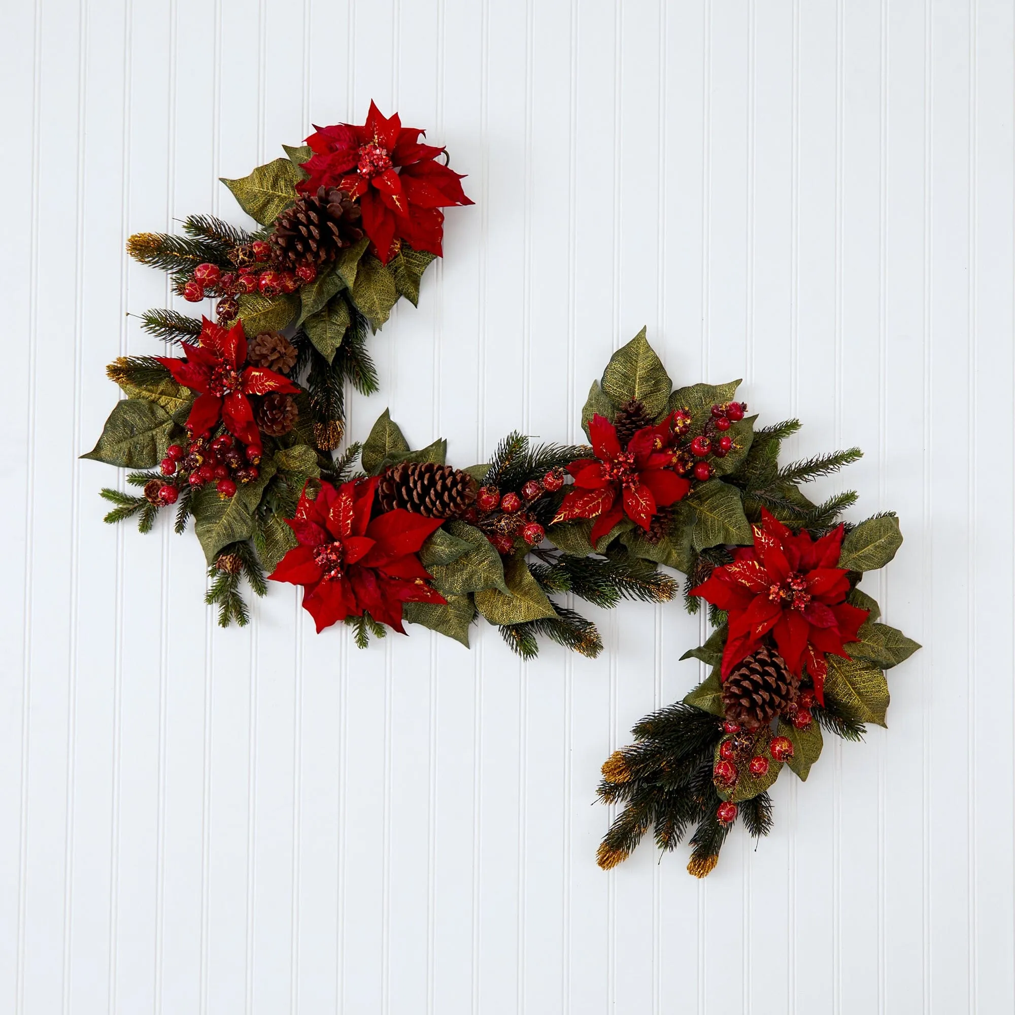 60" Poinsettia & Berry Garland"