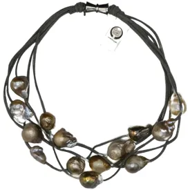 610-09-07 | 5-STRAND PEARLS ON SUEDE (MULTI ON GRAY)