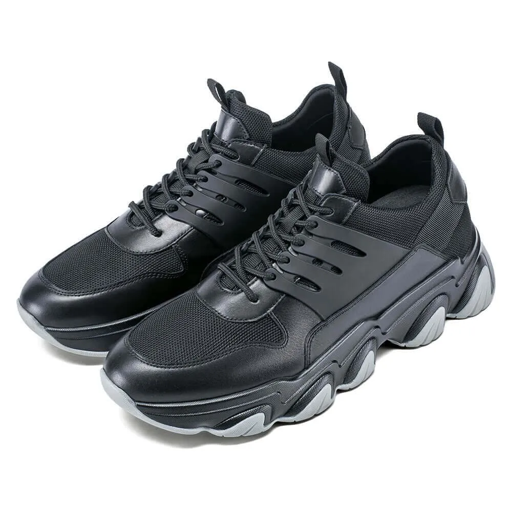 7 CM / 2.76 Inches - CMR CHAMARIPA Height Increase Sneakers - Sneakers That Make You Taller - Black Breathable Fashion Men Walking Shoes