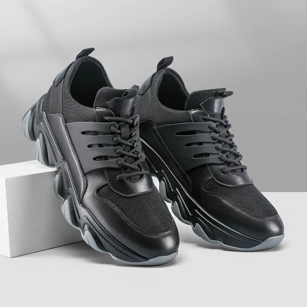 7 CM / 2.76 Inches - CMR CHAMARIPA Height Increase Sneakers - Sneakers That Make You Taller - Black Breathable Fashion Men Walking Shoes