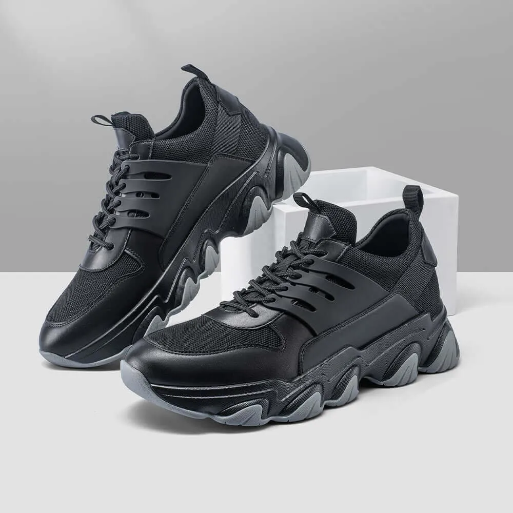 7 CM / 2.76 Inches - CMR CHAMARIPA Height Increase Sneakers - Sneakers That Make You Taller - Black Breathable Fashion Men Walking Shoes