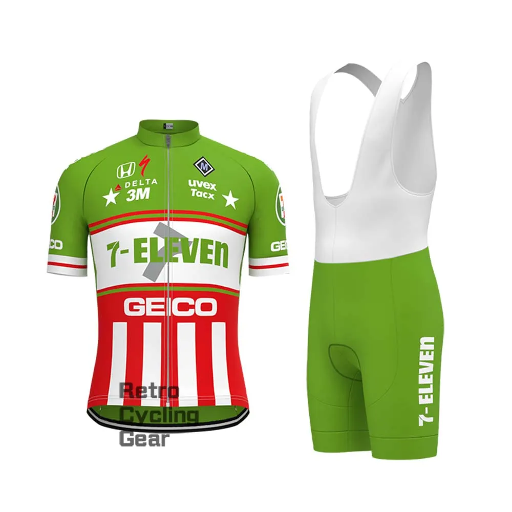 7-ELEVEN Green Retro Long Sleeve Cycling Kits