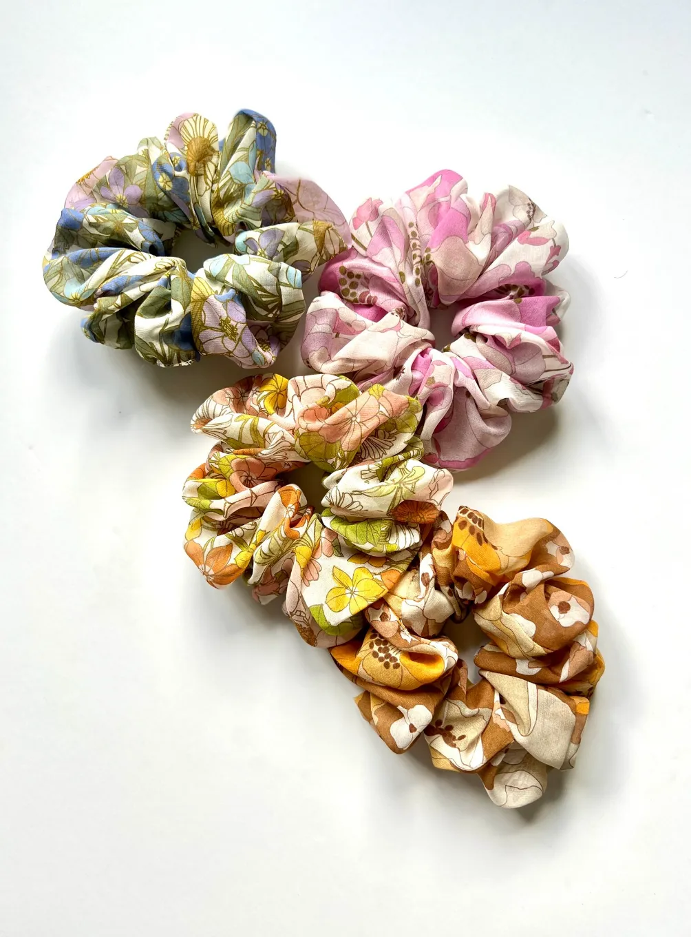 70’s Boho Blooms Floofy Scrunchie | 100% Silk Chiffon | Spring Florals | Jumbo Oversize Scrunchie