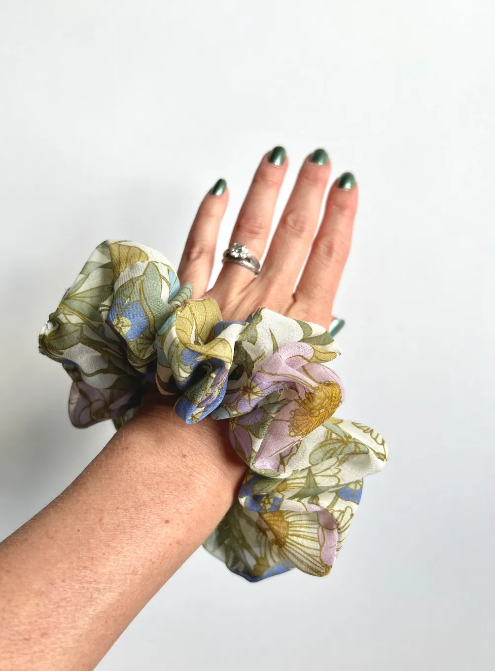 70’s Boho Blooms Floofy Scrunchie | 100% Silk Chiffon | Spring Florals | Jumbo Oversize Scrunchie