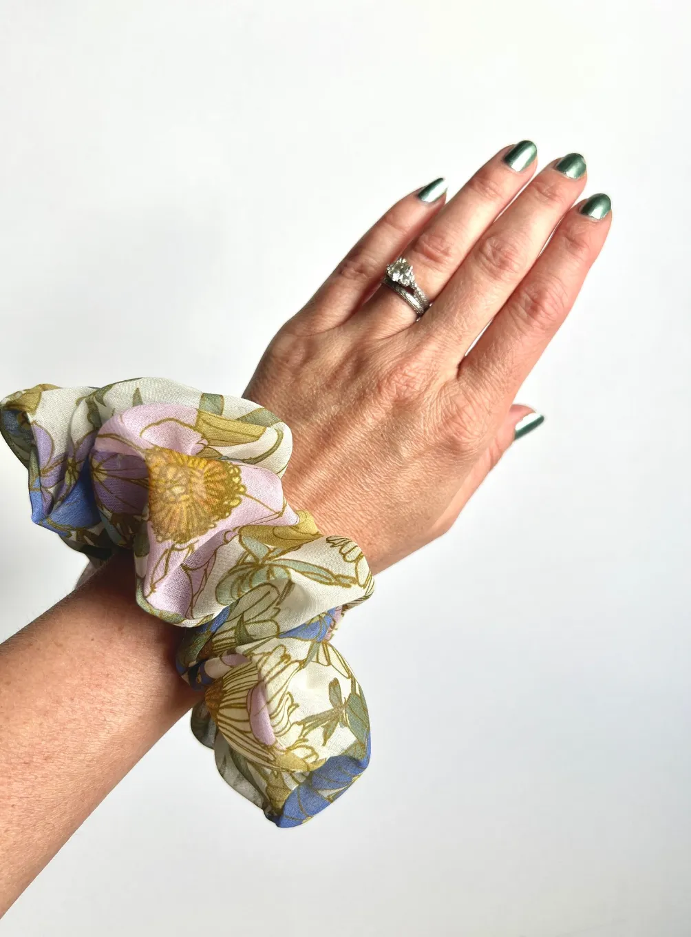 70’s Boho Blooms Floofy Scrunchie | 100% Silk Chiffon | Spring Florals | Jumbo Oversize Scrunchie