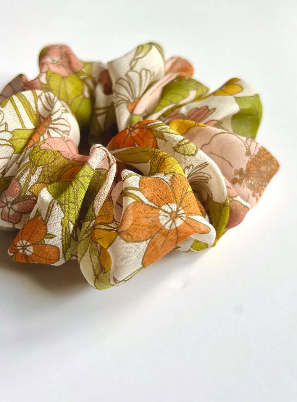 70’s Boho Blooms Floofy Scrunchie | 100% Silk Chiffon | Spring Florals | Jumbo Oversize Scrunchie