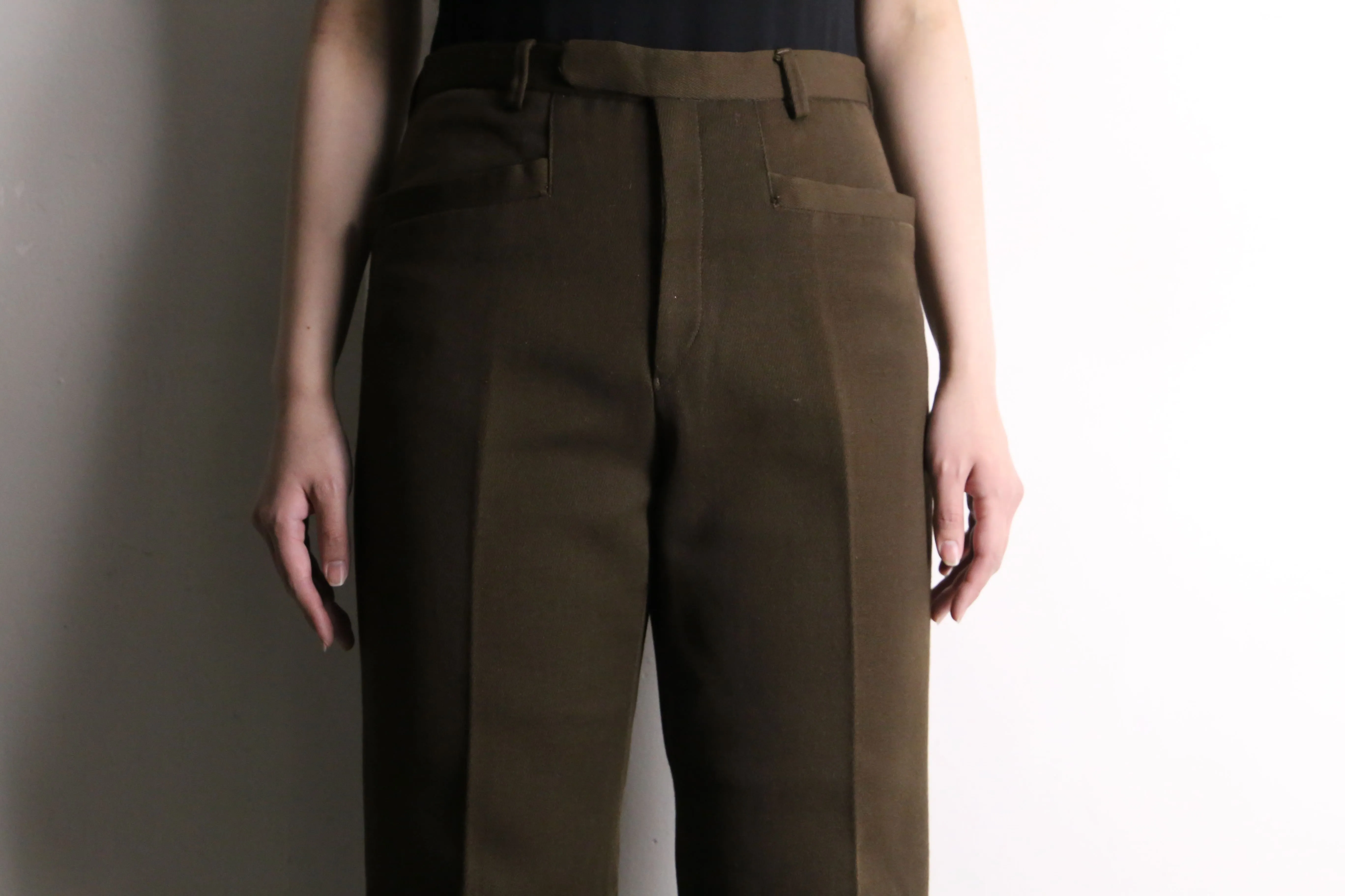 70's brown poly semi flare pants