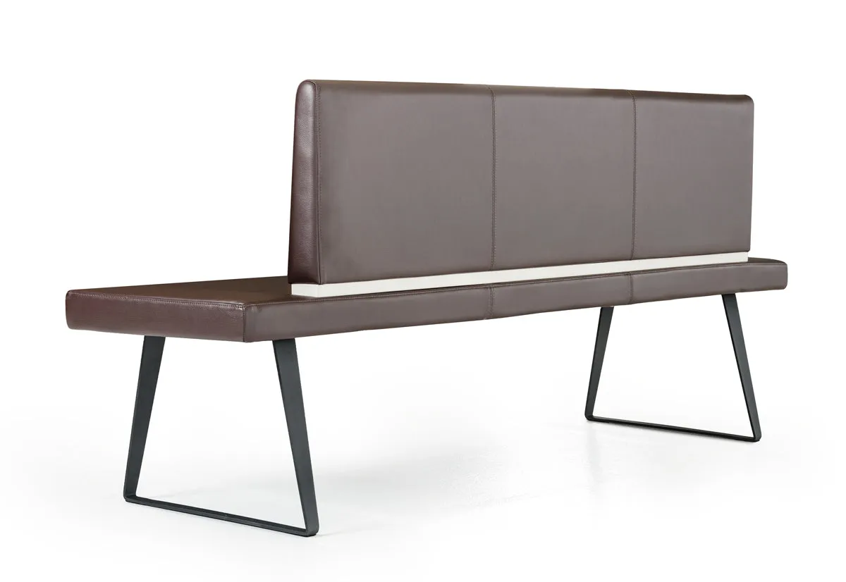 79" Brown and Black Upholstered Faux Leather Bench