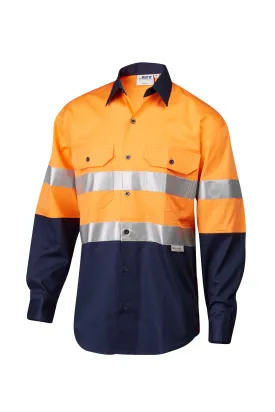 7WM625 SHIRT WOMENS L/SLEEVE MASTER HI VIS D/N 3M TAPED 2 TONE 155GSM COTTON DRILL VENTED