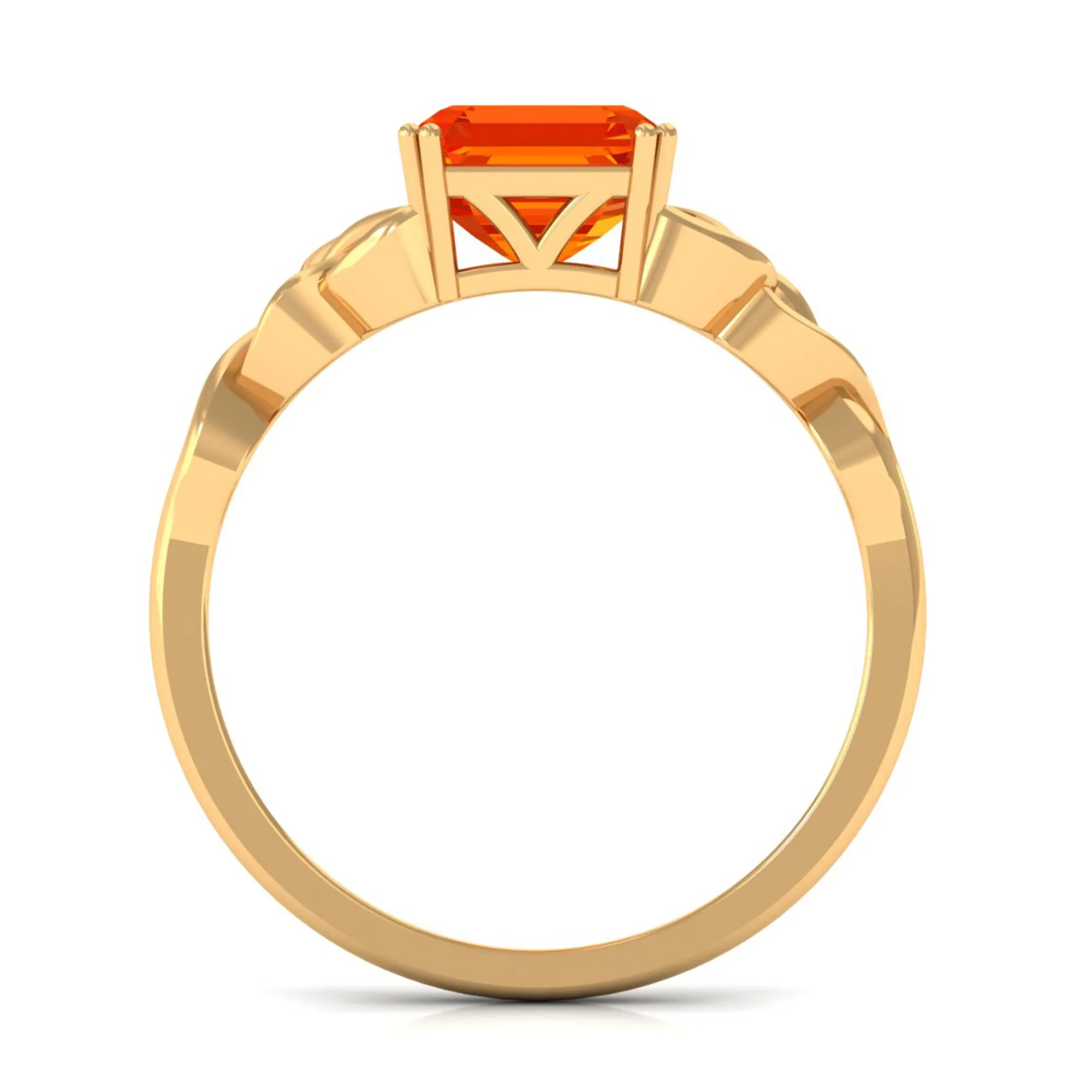 8 MM Asscher Cut Lab Grown Orange Sapphire Solitaire Celtic Engagement Ring