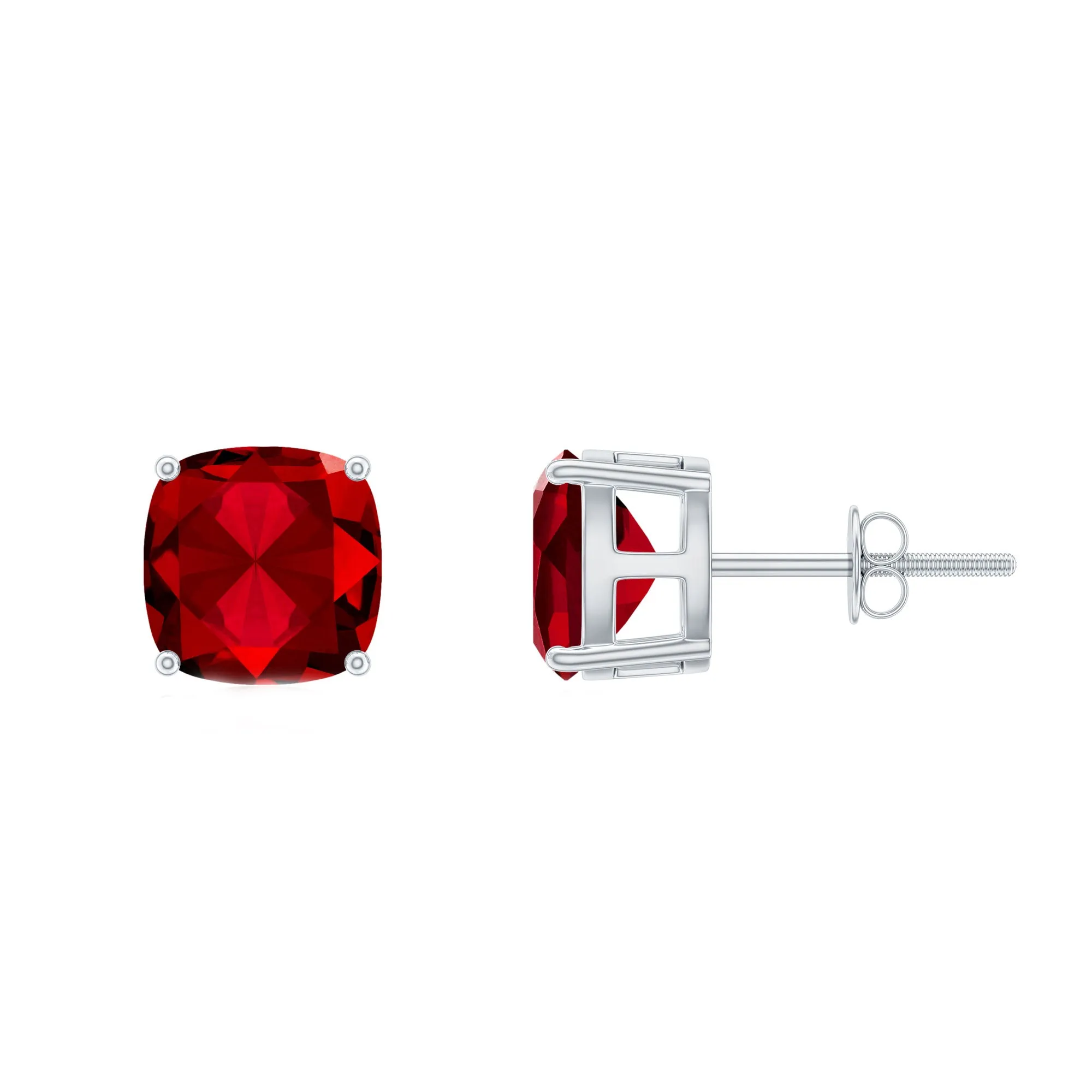 8 MM Cushion Cut Created Ruby Solitaire Stud Earrings