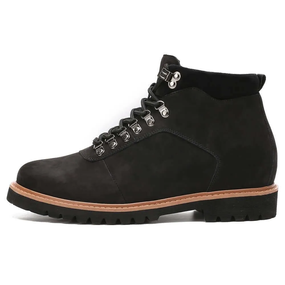 8CM / 3.15 Inches - CMR CHAMARIPA Tall Men Boots Elevator Boots Black Nubuck Leather Water Resistant Boots