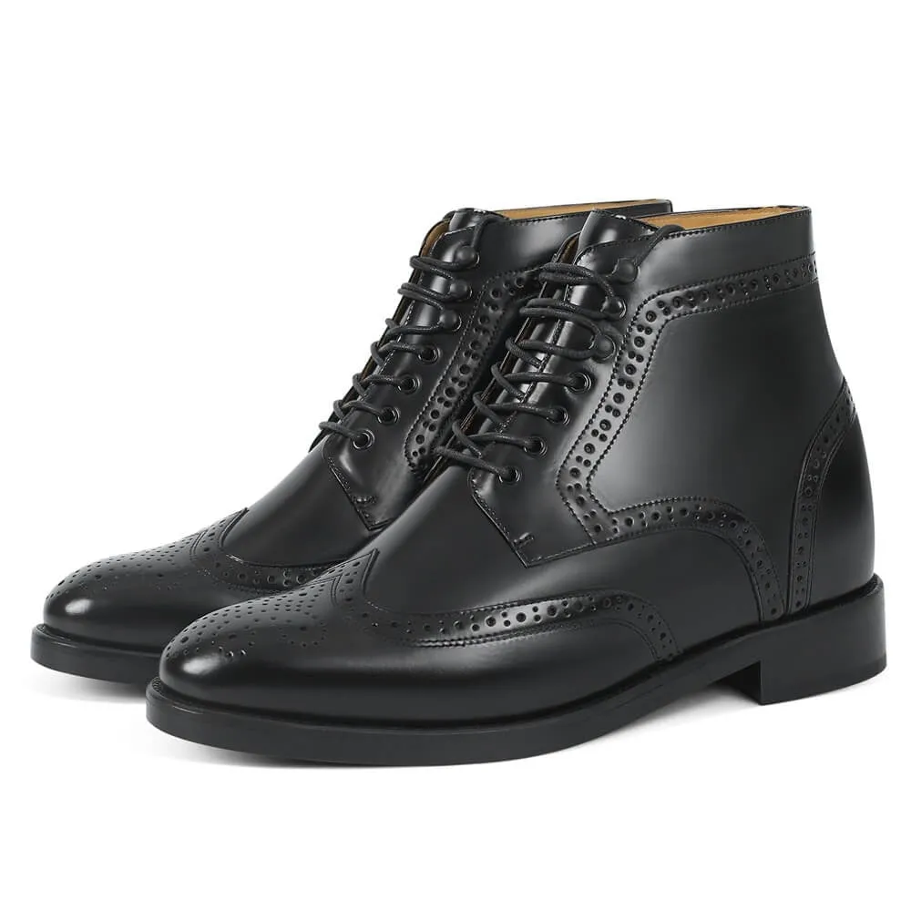 9 CM/3.54 Inches CMR CHAMARIPA Black Shell Cordovan Wingtip Elevator Boots for Men