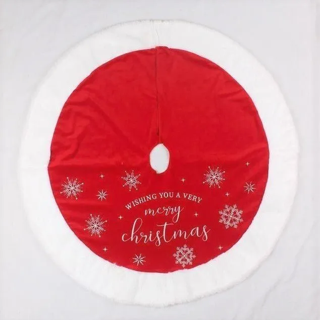 90cm Deluxe Traditional Red Velour Christmas Tree Skirt with White Fur