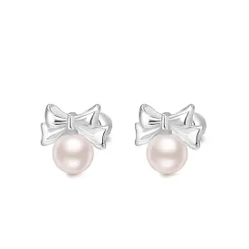 925 Silver Bow Pearl Earrings