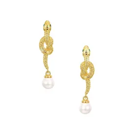 925 Silver Golden Snake Earrings With Freshwater Pearls