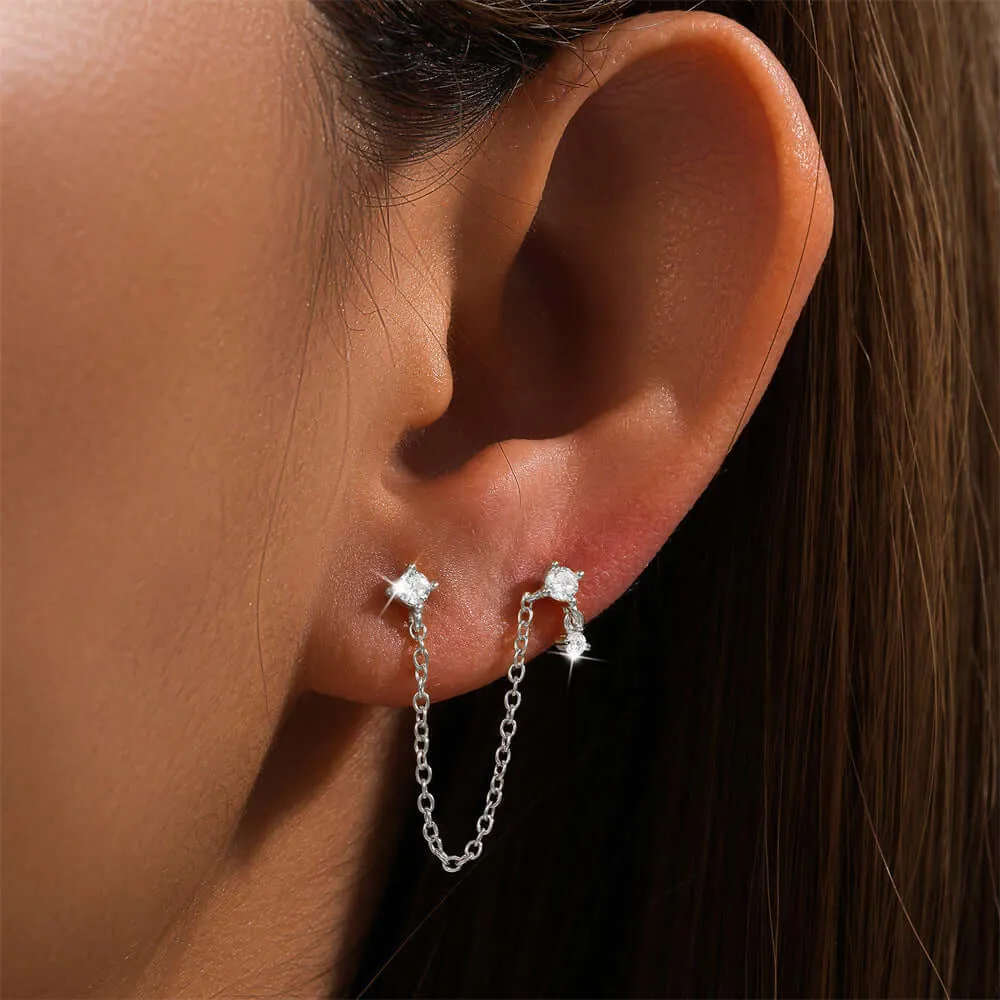 925 Silver Three Ball CZ Diamond Tassel Earrings