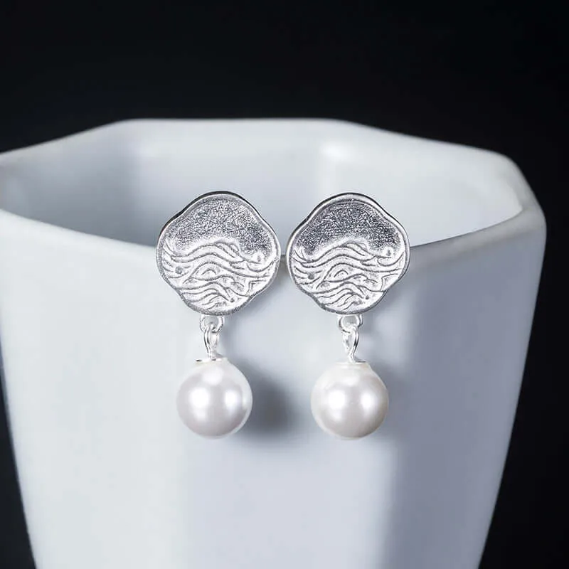 925 Silver Wave Shell Pearl Earrings