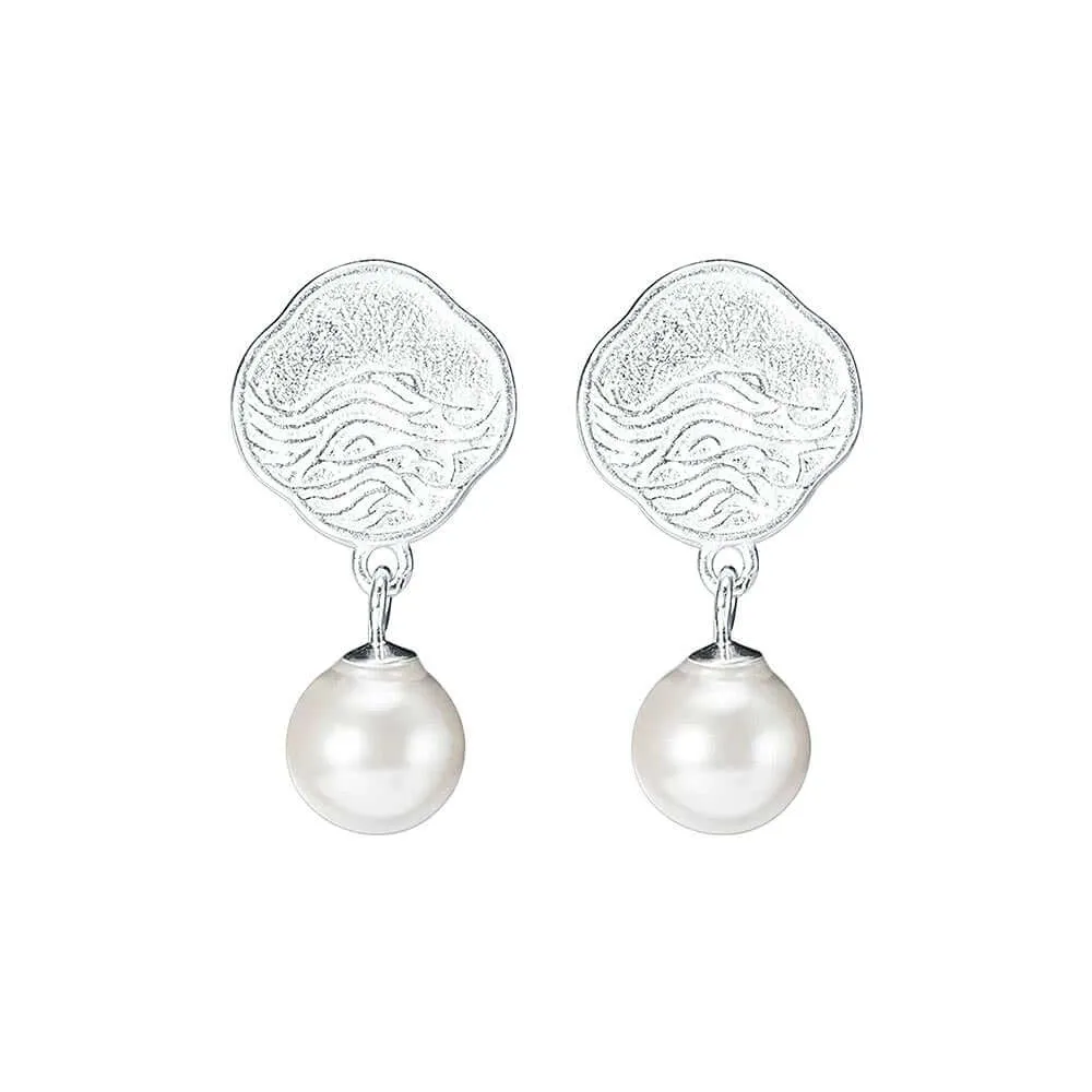 925 Silver Wave Shell Pearl Earrings