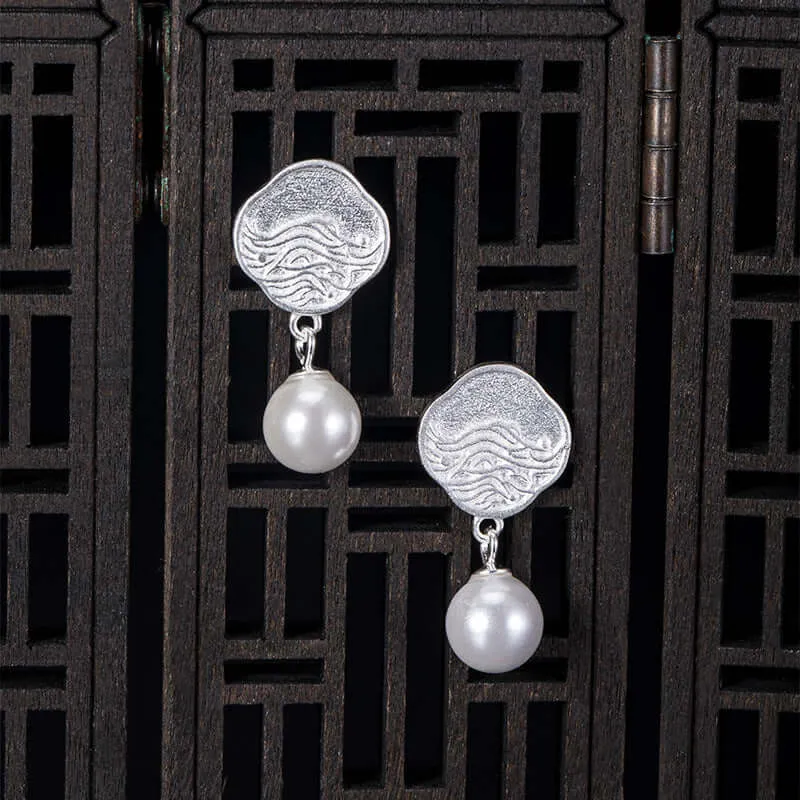 925 Silver Wave Shell Pearl Earrings