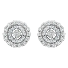 .925 Sterling Silver 1/2 cttw Miracle-Set Diamond Double Halo Stud Earring (I-J Clarity, I3 Color)