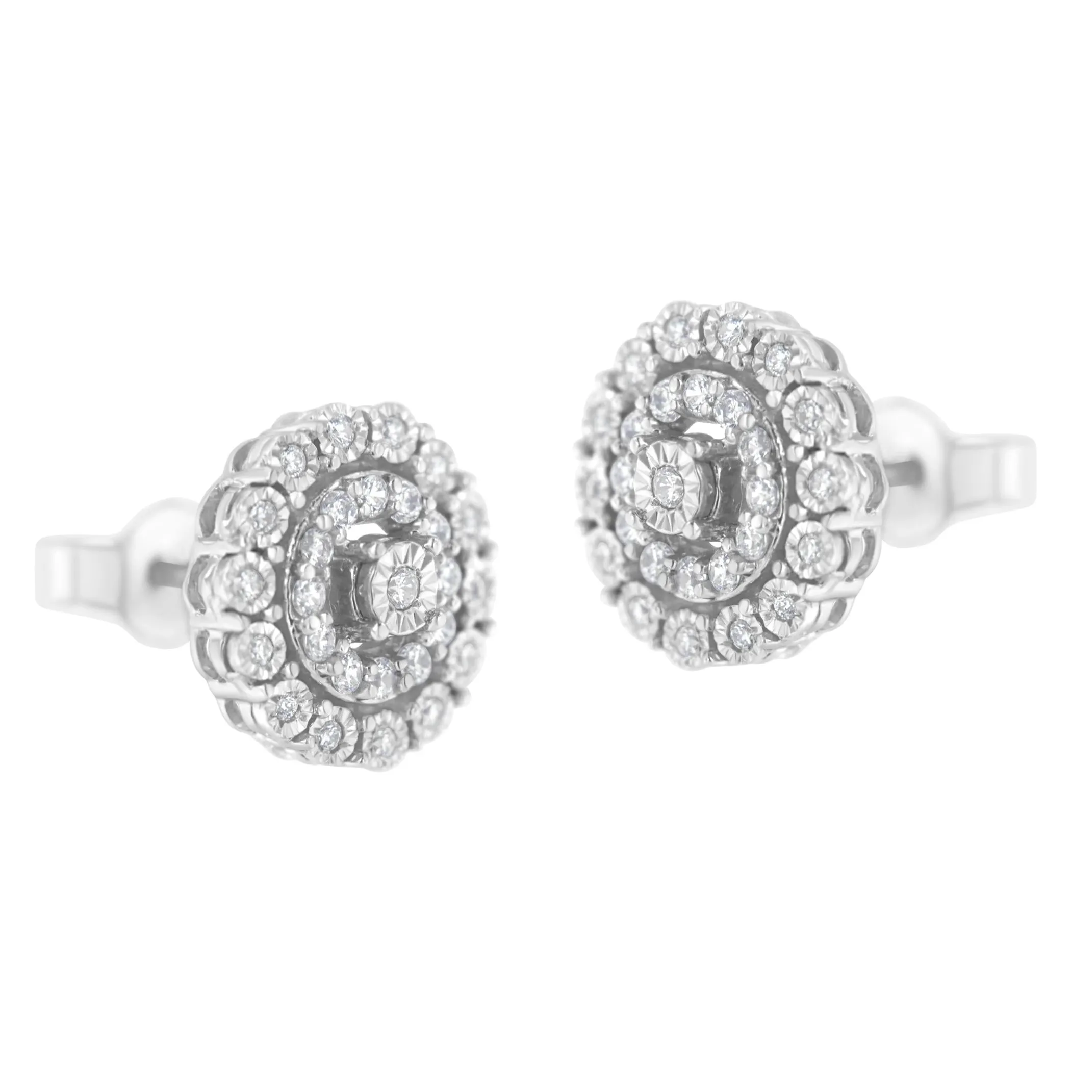 .925 Sterling Silver 1/2 cttw Miracle-Set Diamond Double Halo Stud Earring (I-J Clarity, I3 Color)